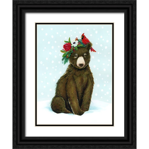Winter Woodland Creatures with Cardinals I Black Ornate Wood Framed Art Print with Double Matting by Marr, Laura