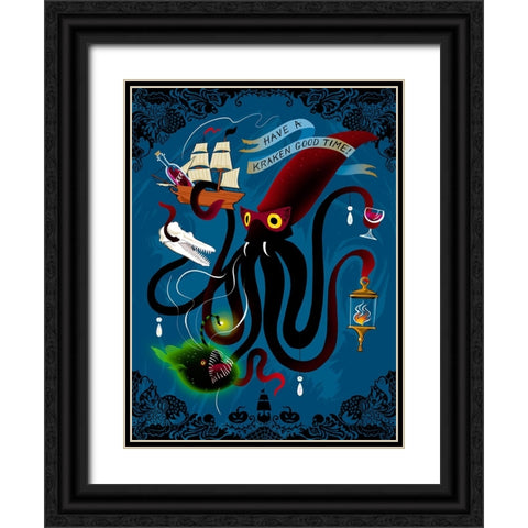 Spooky Cephalopod Chandeliers II Black Ornate Wood Framed Art Print with Double Matting by Marr, Laura