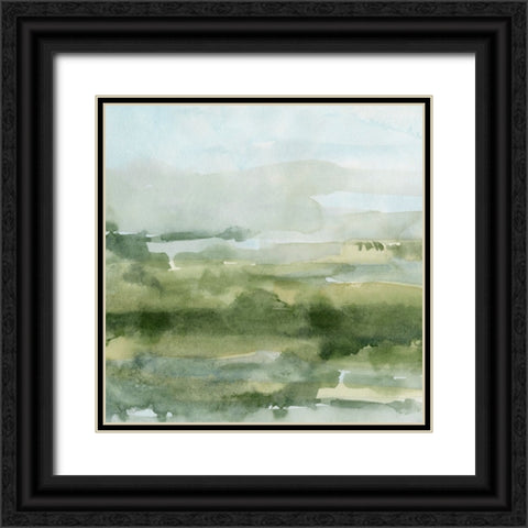 Soft Sage Landscape I Black Ornate Wood Framed Art Print with Double Matting by Caroline, Emma