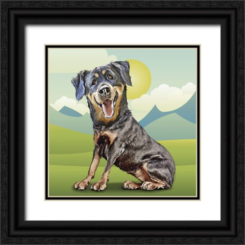 Happy Rottie Black Ornate Wood Framed Art Print with Double Matting by Curinga, Kim