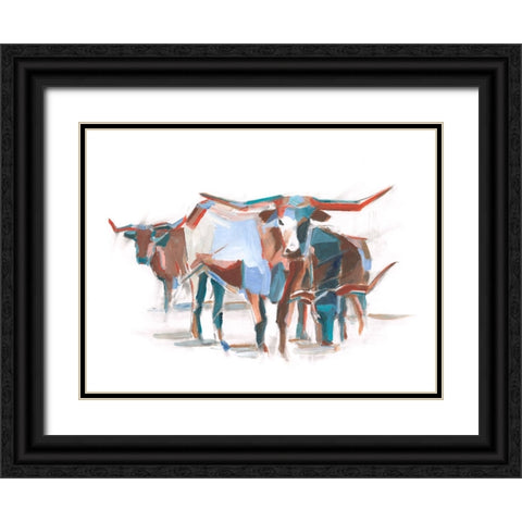Modern Longhorns II Black Ornate Wood Framed Art Print with Double Matting by Harper, Ethan