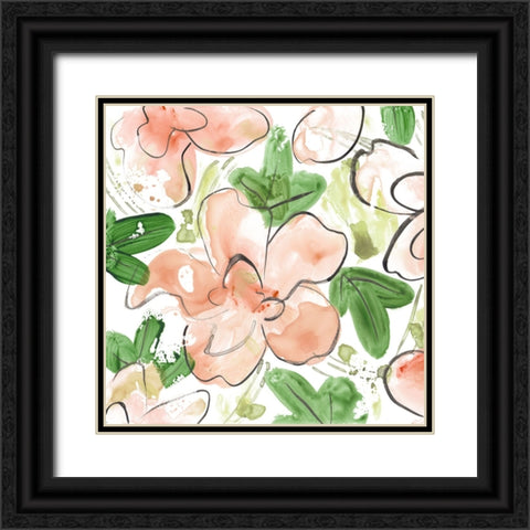 Peachy Flora II Black Ornate Wood Framed Art Print with Double Matting by Wang, Melissa