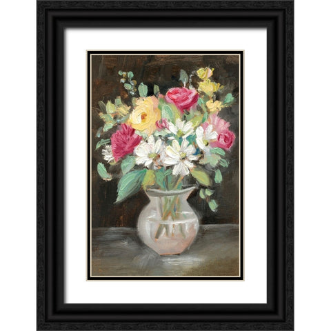 Pink Floral Bouquet Black Ornate Wood Framed Art Print with Double Matting by Iafrate, Sandra