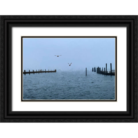 Pines Harbor Blue Black Ornate Wood Framed Art Print with Double Matting by Pica, Jeff