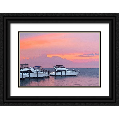 Pines Harbor Pink Black Ornate Wood Framed Art Print with Double Matting by Pica, Jeff