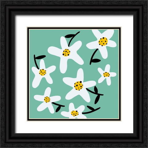 Daisy Rounds II Black Ornate Wood Framed Art Print with Double Matting by Ewer, Rebekah