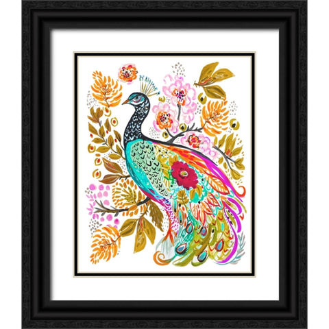 Sweet Peacock Black Ornate Wood Framed Art Print with Double Matting by Fields, Karen