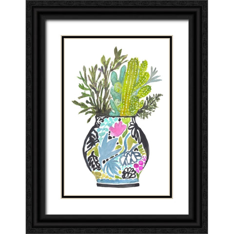 Painted Vase With Cactus Black Ornate Wood Framed Art Print with Double Matting by Fields, Karen