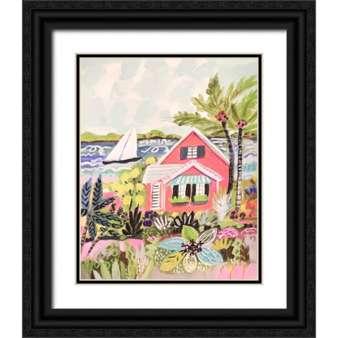 Coastal Pink Cabin Black Ornate Wood Framed Art Print with Double Matting by Fields, Karen