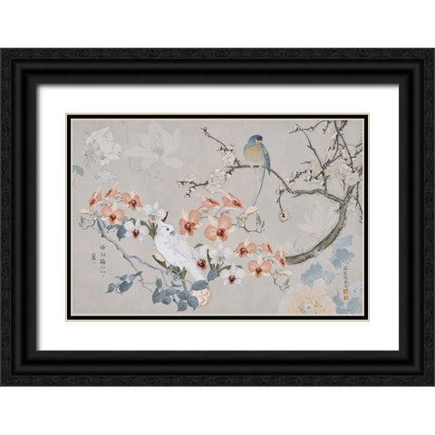 Chinoiserie With Birds Black Ornate Wood Framed Art Print with Double Matting by Haase, Andrea