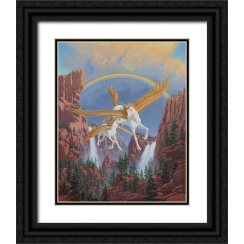 Mother Unicorn And Child Black Ornate Wood Framed Art Print with Double Matting by Courtney, Richard