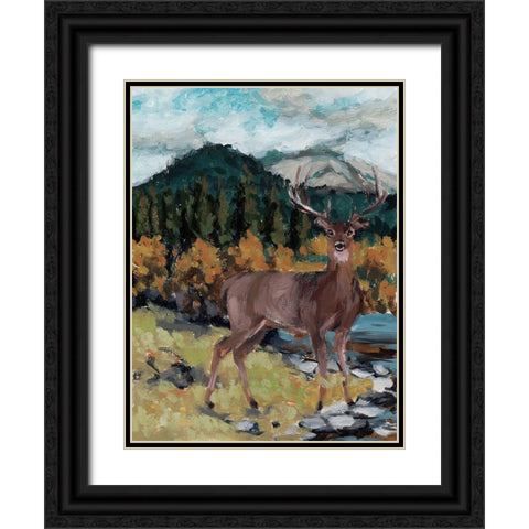 Stag in the Wild II Black Ornate Wood Framed Art Print with Double Matting by Wang, Melissa