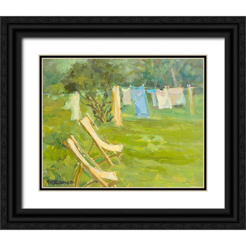 French Hanging Laundry Black Ornate Wood Framed Art Print with Double Matting by Stevens, Allayn