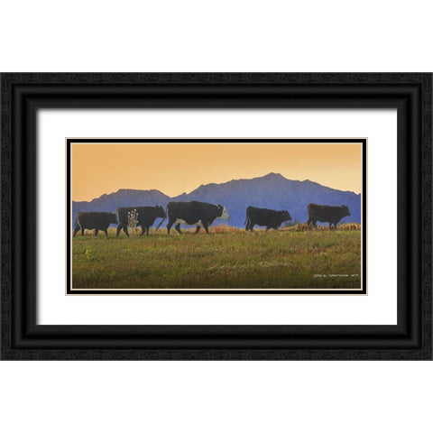 Five Cows in a Row Black Ornate Wood Framed Art Print with Double Matting by Vest, Chris