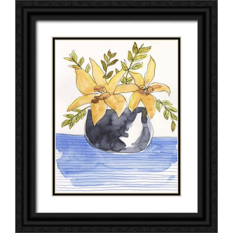 Ochre Blooms I Black Ornate Wood Framed Art Print with Double Matting by Moore, Regina