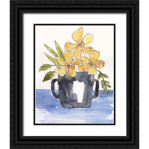 Ochre Blooms II Black Ornate Wood Framed Art Print with Double Matting by Moore, Regina