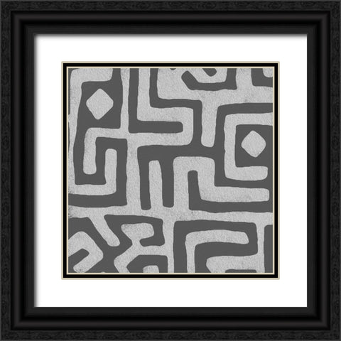 Square Decorative Batik  V Black Ornate Wood Framed Art Print with Double Matting by Saunders, Alonzo