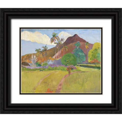 Tahitian Landscape Black Ornate Wood Framed Art Print with Double Matting by Gauguin, Paul