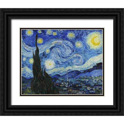 Starry Night Black Ornate Wood Framed Art Print with Double Matting by Van Gogh, Vincent