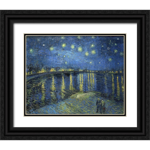 Starry Night Over the Rhone Black Ornate Wood Framed Art Print with Double Matting by Van Gogh, Vincent