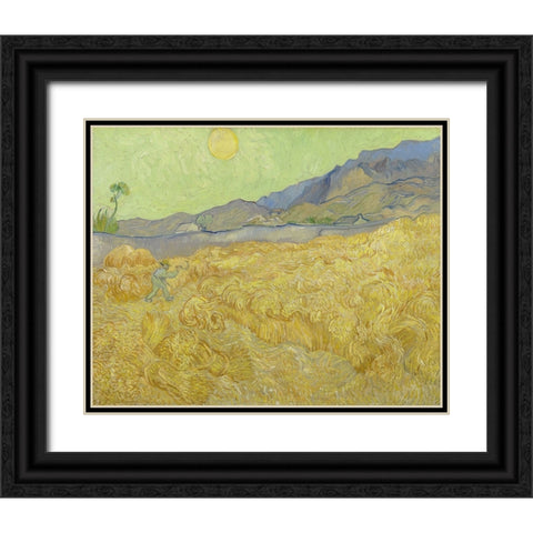 Wheatfield with a reaper Black Ornate Wood Framed Art Print with Double Matting by Van Gogh, Vincent