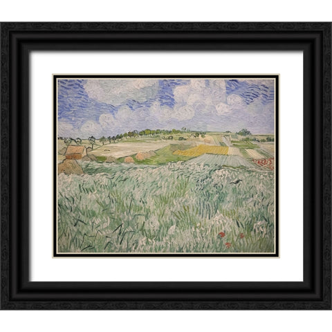 Plain near Auvers Black Ornate Wood Framed Art Print with Double Matting by Van Gogh, Vincent