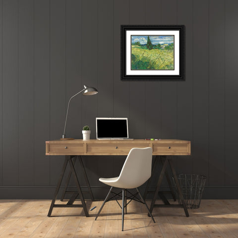 Green Wheat Field with Cypress Black Ornate Wood Framed Art Print with Double Matting by Van Gogh, Vincent