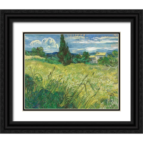 Green Wheat Field with Cypress Black Ornate Wood Framed Art Print with Double Matting by Van Gogh, Vincent