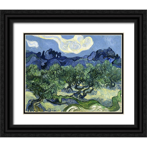 Olive Trees with the Alpilles in the Background Black Ornate Wood Framed Art Print with Double Matting by Van Gogh, Vincent