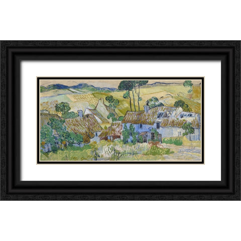 Farms near Auvers Black Ornate Wood Framed Art Print with Double Matting by Van Gogh, Vincent