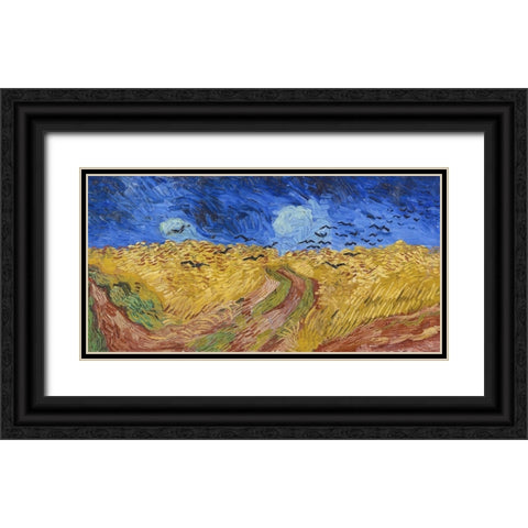 Wheatfield with Crows Black Ornate Wood Framed Art Print with Double Matting by Van Gogh, Vincent