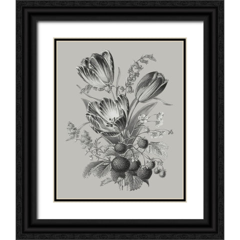 Antique Floral Spray IV Black Ornate Wood Framed Art Print with Double Matting by Vision Studio