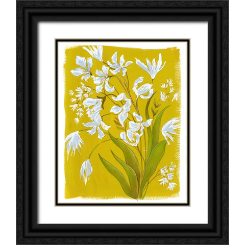 White Blooms in Yellow Field I Black Ornate Wood Framed Art Print with Double Matting by Marr, Laura