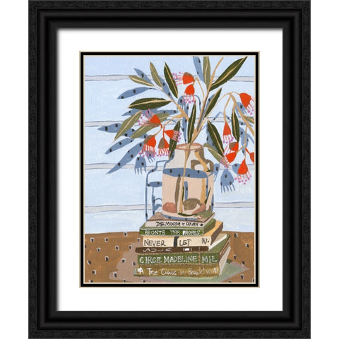 Vase and Books II Black Ornate Wood Framed Art Print with Double Matting by Wang, Melissa