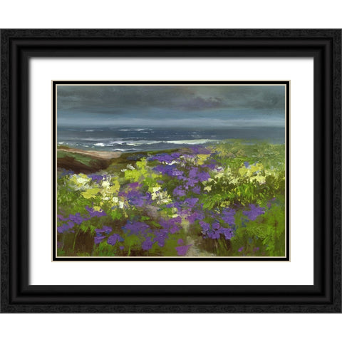 Cliffside Flowers Black Ornate Wood Framed Art Print with Double Matting by Finch, Sheila