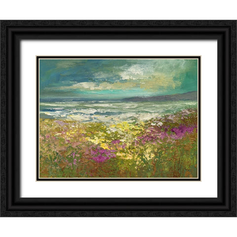 Bayside Flowers Black Ornate Wood Framed Art Print with Double Matting by Finch, Sheila
