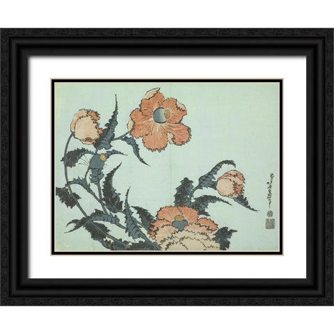 Katsushika Hokusai Floral I Black Ornate Wood Framed Art Print with Double Matting by Hokusai, Katsushika