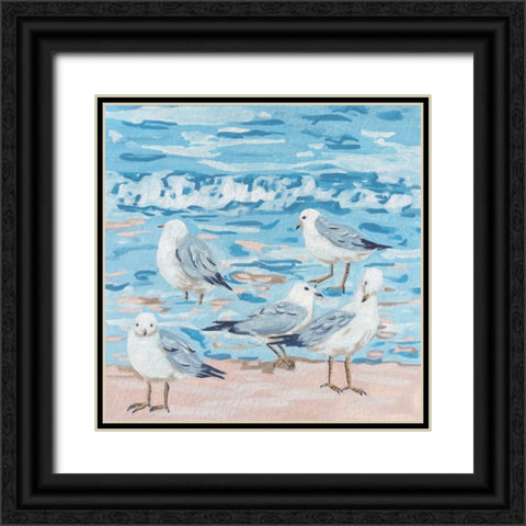 Seagull Birds II Black Ornate Wood Framed Art Print with Double Matting by Wang, Melissa