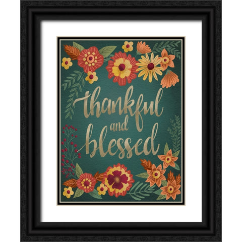 Autumn Flowers Thankful I Black Ornate Wood Framed Art Print with Double Matting by Moore, Regina