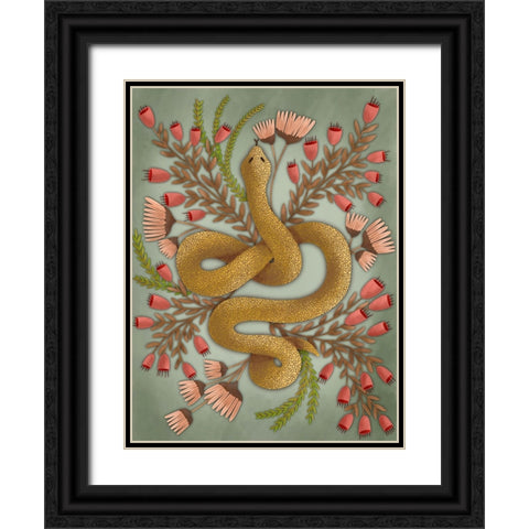 Snake In The Flowers I Black Ornate Wood Framed Art Print with Double Matting by Moore, Regina