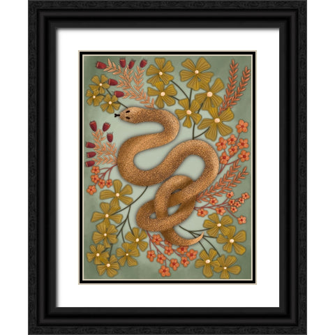Snake In The Flowers II Black Ornate Wood Framed Art Print with Double Matting by Moore, Regina