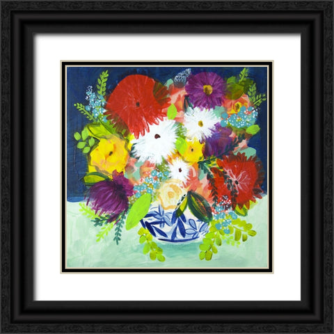 Summer Bouquet With Blue Vase I Black Ornate Wood Framed Art Print with Double Matting by Hampe, Shelley