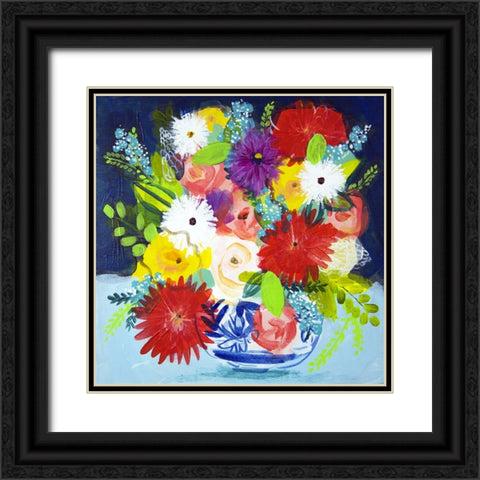 Summer Bouquet With Blue Vase II Black Ornate Wood Framed Art Print with Double Matting by Hampe, Shelley