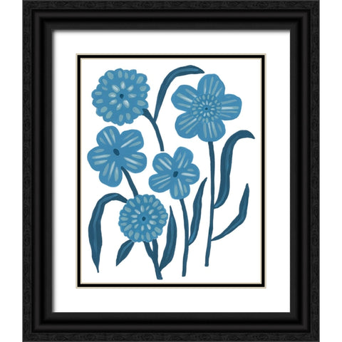 Blue Folk Florals II Black Ornate Wood Framed Art Print with Double Matting by Vess, June Erica