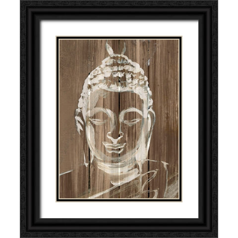 Buddha on Wood II Black Ornate Wood Framed Art Print with Double Matting by Warren, Annie