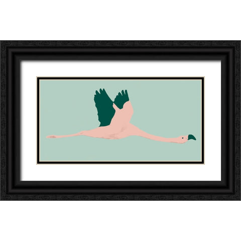 Sherbet Flamingos II Black Ornate Wood Framed Art Print with Double Matting by Warren, Annie