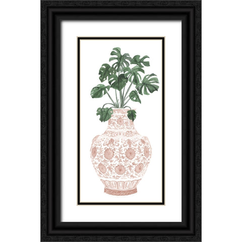 Palms in Pastel Vase I Black Ornate Wood Framed Art Print with Double Matting by Wang, Melissa