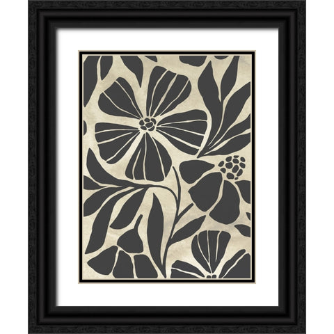 Linocut Garden II Black Ornate Wood Framed Art Print with Double Matting by Vess, June Erica