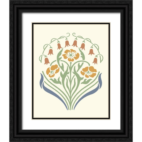 Floral Woodblock Motif I Black Ornate Wood Framed Art Print with Double Matting by Barnes, Victoria