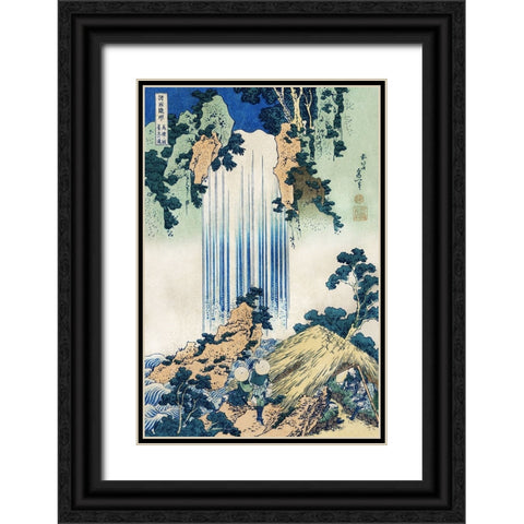 Hokusais Waterfalls I Black Ornate Wood Framed Art Print with Double Matting by Hokusai, Katsushika